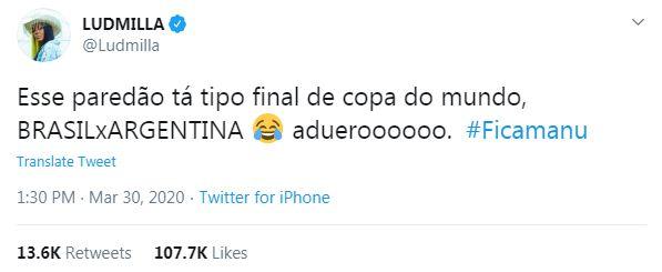 Ludmilla compara paredão com final de Copa do Mundo