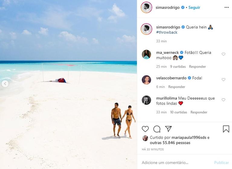 Rodrigo Simas relembra viagem para Ilhas Maldivas com Agatha Moreira
