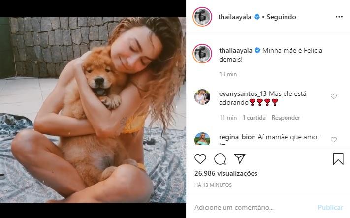 Thaila Ayala aparece em vídeo com seu cachorro e encanta
