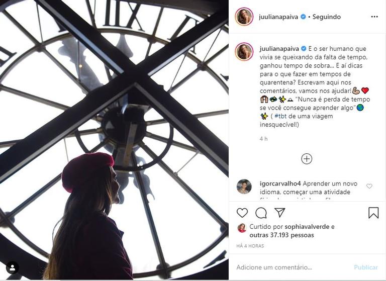 Juliana Paiva pede ajuda para fãs na quarentena