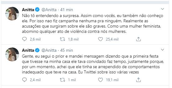 Anitta comenta acusações contra Felipe Prior