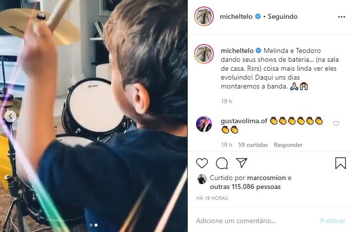 Michel Teló flagra os filhos tocando bateria e encanta a web