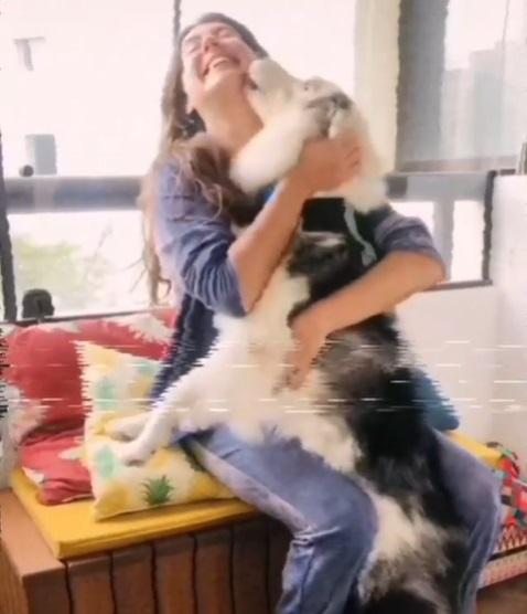 Fernanda Paes Leme reencontra cachorro