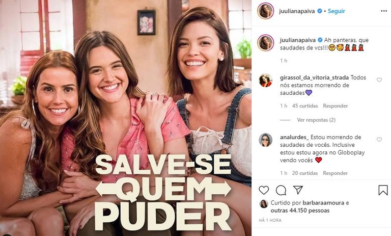 Juliana Paiva confessa saudades de parceiras de elenco