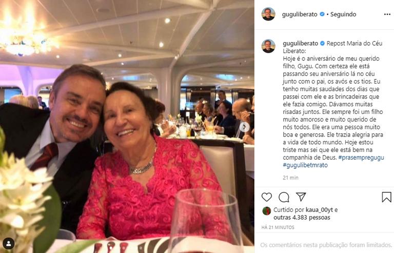Mãe de Gugu Liberato compartilha homenagem ao apresentador