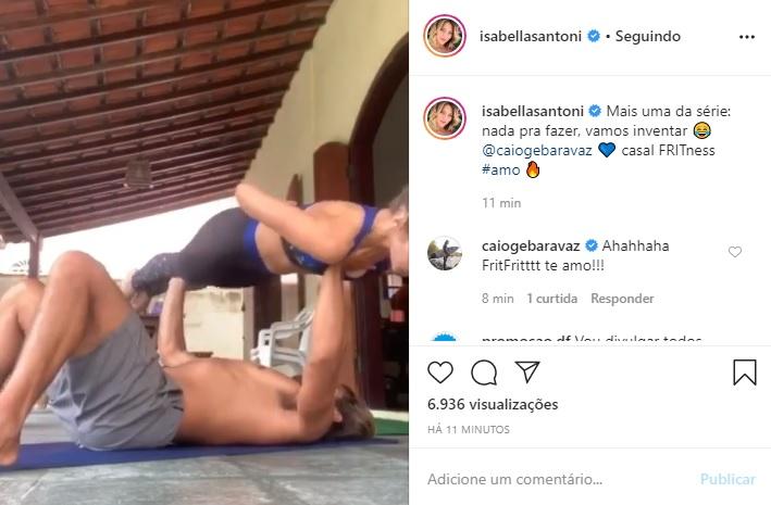 Caio Vaz usa Isabella Santoni como peso para se exercitar