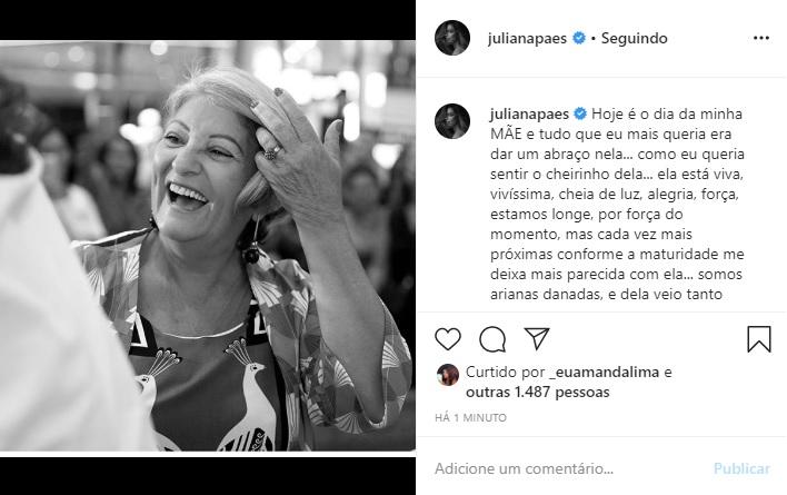 Juliana Paes faz declaração de aniversário para sua mãe