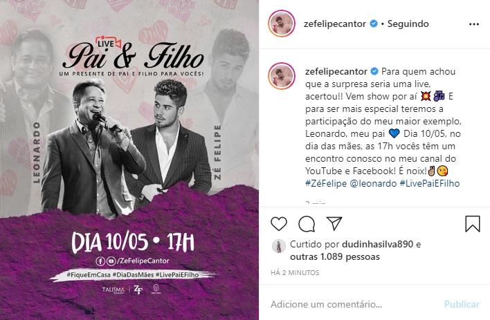 Zé Felipe e Leonardo anunciam live e animam os internautas