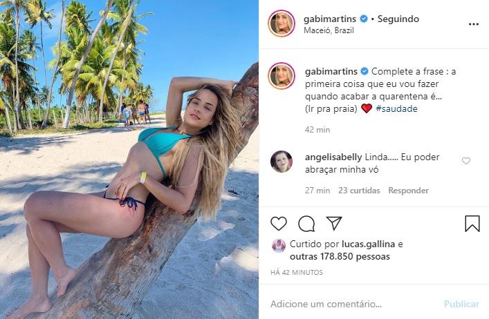 Gabi Martins revela estar com saudades da praia