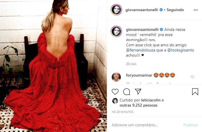 Giovanna Antonelli publica foto ousada usando roupa vermelha
