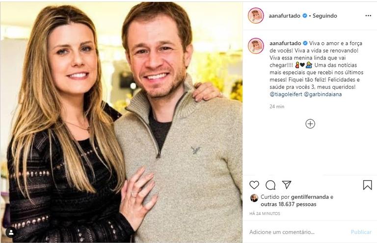 Ana Furtado comemora que Tiago Leifert será papai