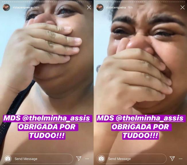 Ex-BBB Rízia Cerqueira se emociona com a vitória de Thelma