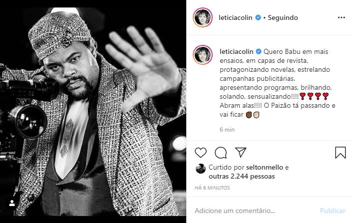Leticia Colin homenageia Babu Santana nas redes sociais