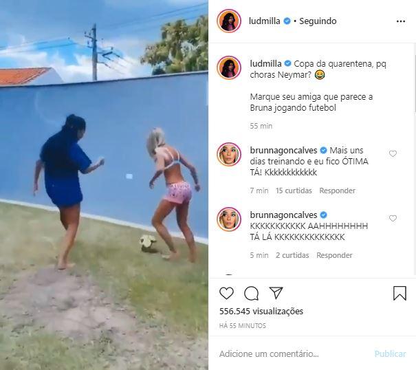 Ludmilla e Brunna Gonçalves se divertem jogando bola