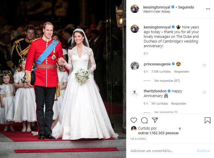 Príncipe William e Kate Middleton celebram 9 anos de casados