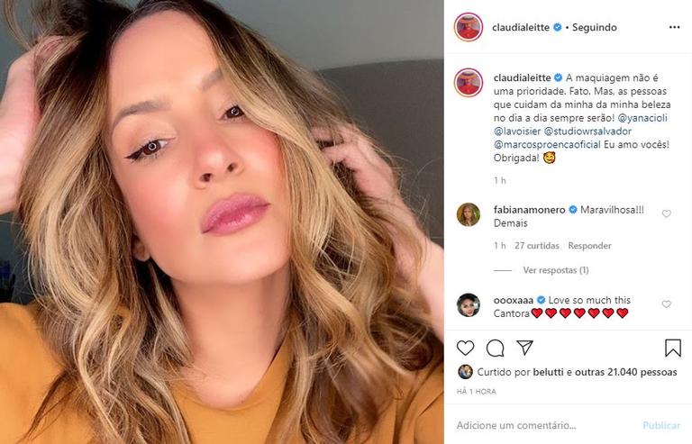 Claudia Leitte usou suas redes sociais para homenagear sua equipe de beleza