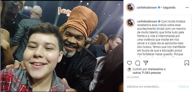 Carlinhos Brown lamenta morte de ex-The Voice Kids