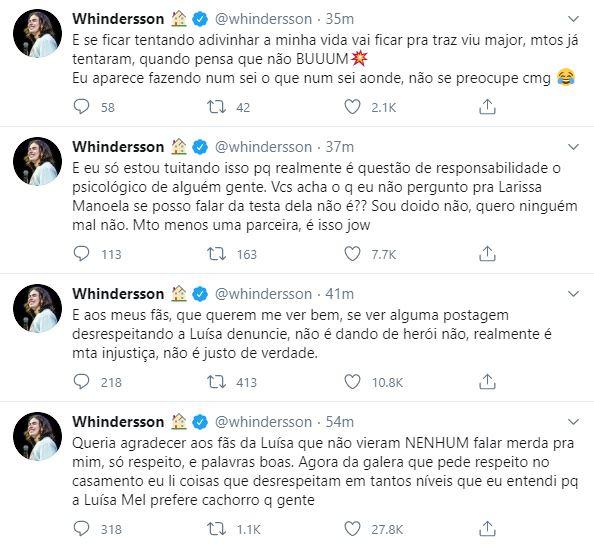 Whindersson Nunes denuncia mensagens desrespeitosas a Luísa