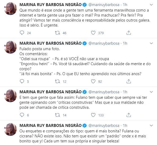 Marina Ruy Barbosa se irrita com os comentários negativos