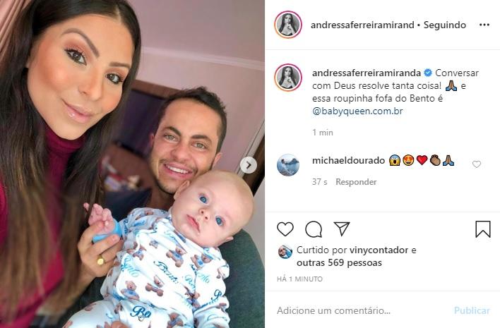 Andressa Ferreira surge em clique com Thammy Miranda e Bento