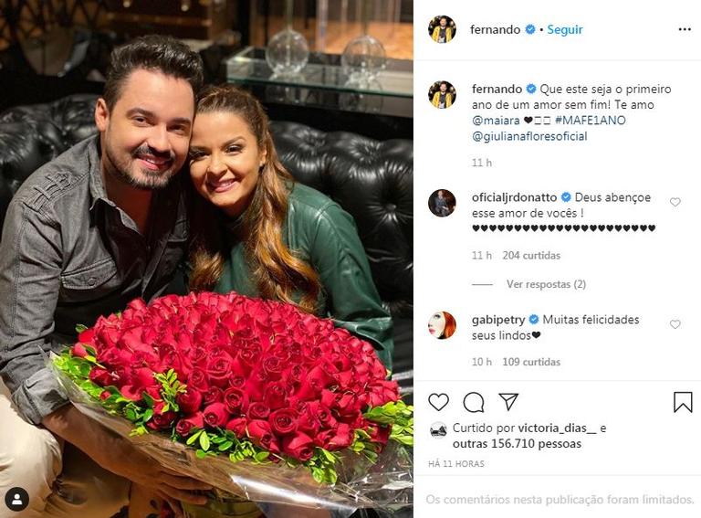  Fernando Zor comemora um ano de namoro com Maiara