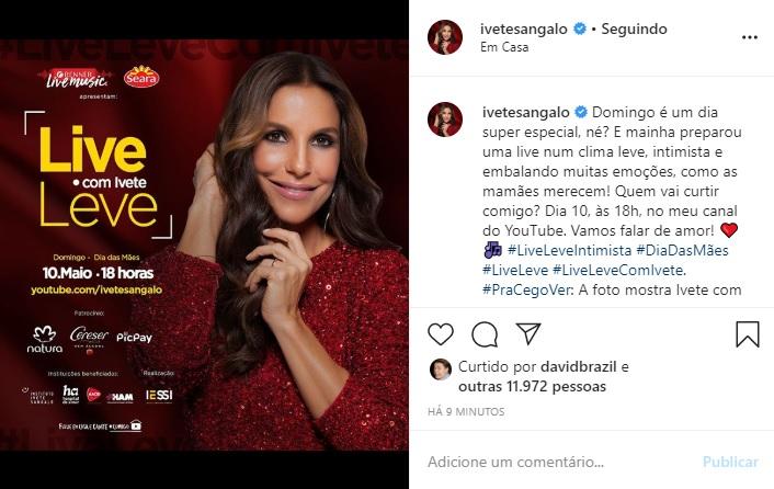 Ivete Sangalo anuncia live no Dia das Mães