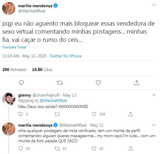 Marília Mendonça diz que não aguenta mais bloquear seguidora