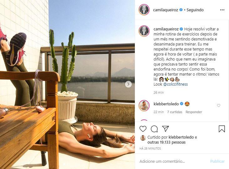 Camila Queiroz fala sobre fazer exercício durante isolamento