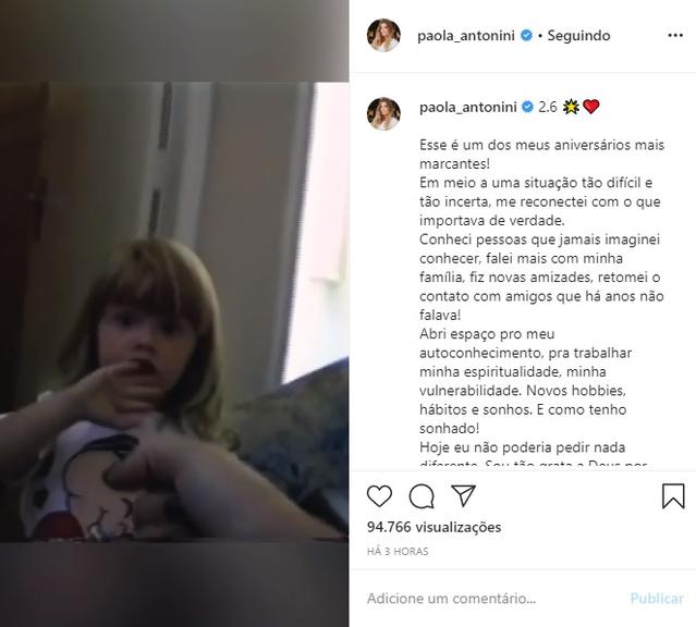 Paola Antonini posta vídeo emocionante em seu aniversário