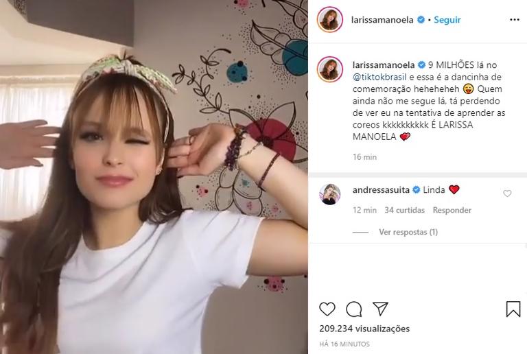 Larissa Manoela comemora 9 milhões de seguidores no TikTok