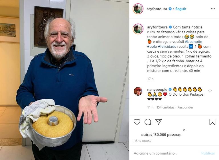 Ary Fontoura encanta a web ao ensinar receita de bolo