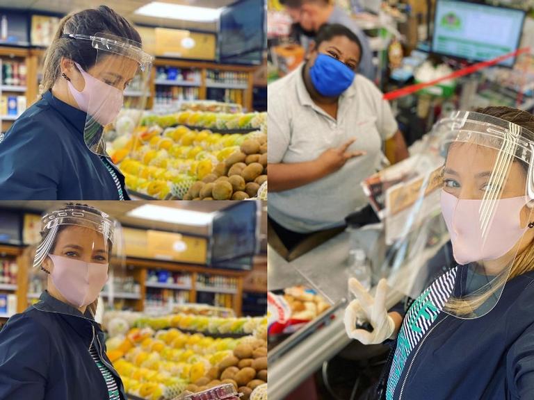 Ticiane Pinheiro acata às medidas de segurança na hora de comprar alimentos para sua família