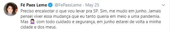 Fernanda Paes Leme comenta sobre a sua mudança do Rio pra SP