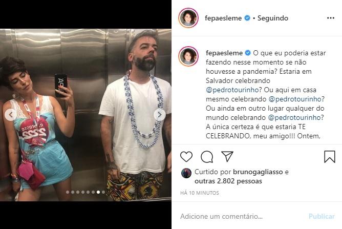 Fernanda Paes Leme parabeniza Pedro Tourinho com declaração