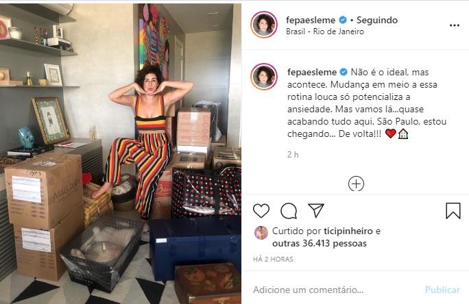 Fernanda Paes Leme revela que está se mudando para SP