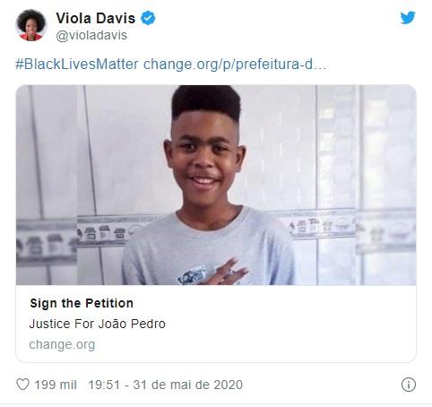 Viola Davis pede justiça por João Pedro
