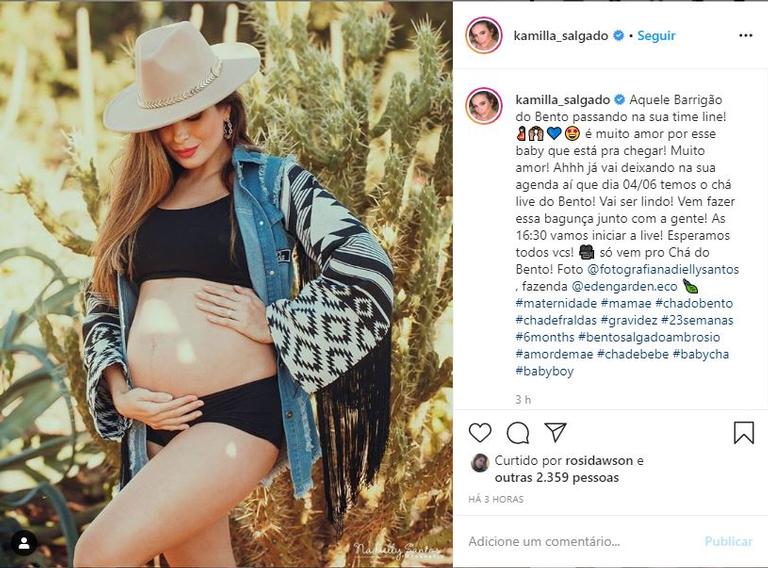Exibindo a barrigão de 6 meses, Kamilla Salgado anuncia live para o chá de bebê
