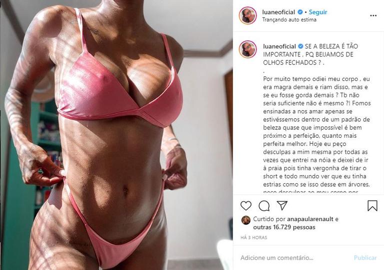 Luana Dias faz longo desabafo sobre autoestima na web