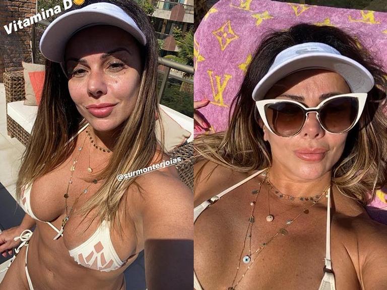 Viviane Araújo toma sol com toalha de mais de R$3 mil