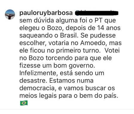 Pai de Marina Ruy Barbosa se arrepende de voto em Jair Bolsonaro