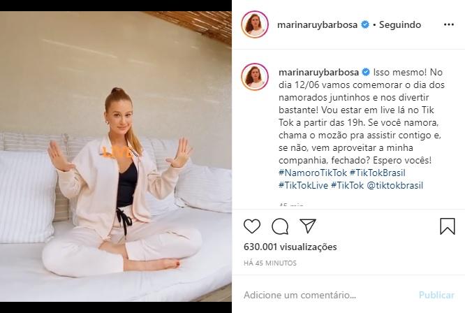 Marina Ruy Barbosa anuncia live de Dia dos Namorados