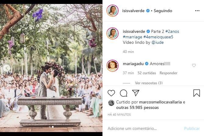 Isis Valverde celebra 2 anos de casamento com André Resende