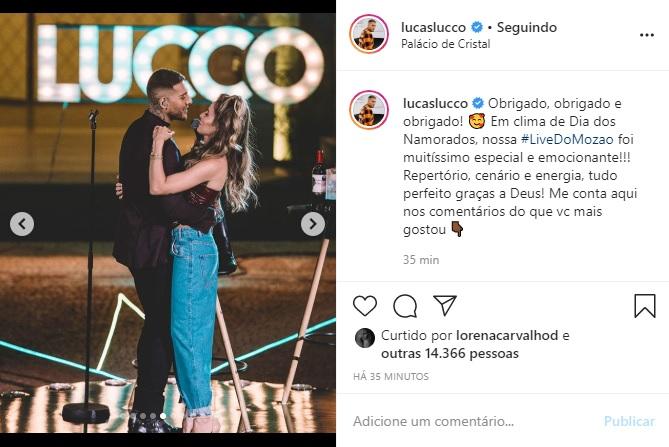 Lucas Lucco mostra fotos de sua live e faz agradecimento