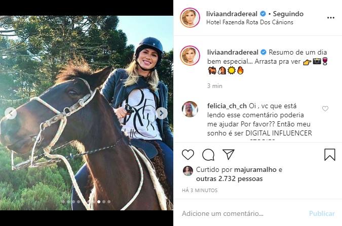Lívia Andrade compartilha cliques em hotel fazenda