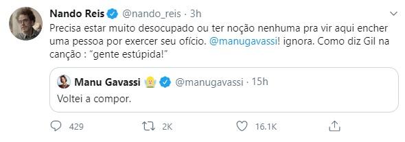 Nando Reis usa as redes para defender Manu Gavassi 