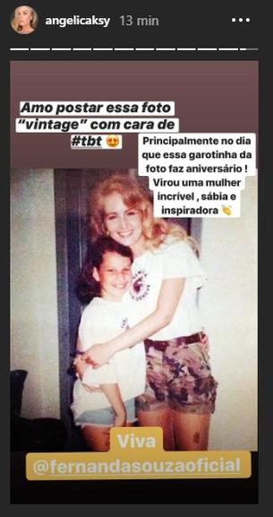 Angélica usa foto antiga e se declara para Fernanda Souza