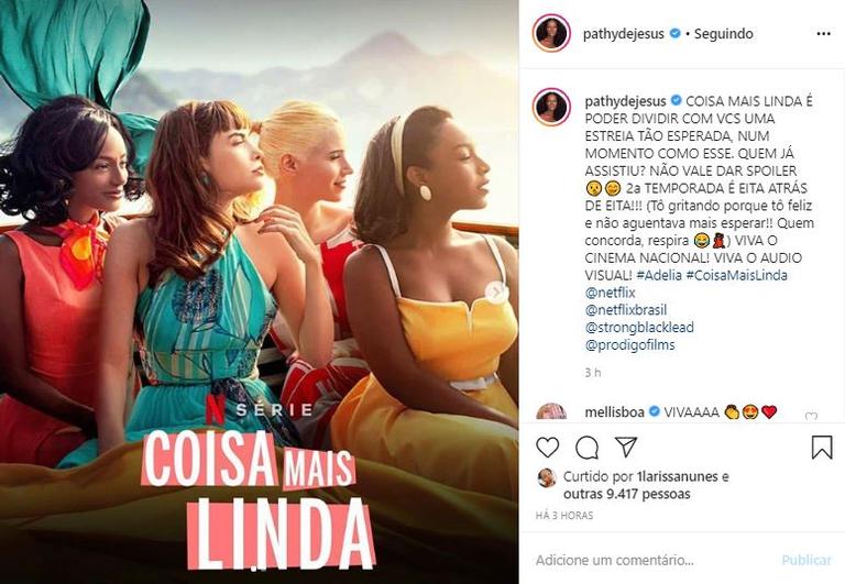 Pathy Dejesus celebra estreia de nova temporada de Coisa Mais Linda