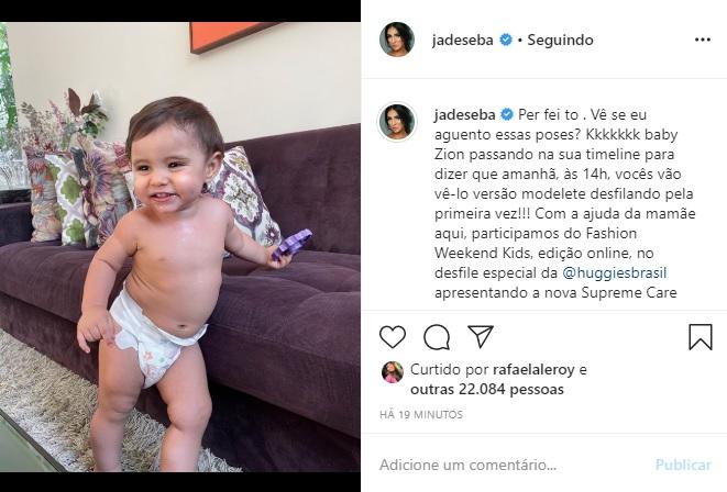 Jade Seba posta foto de Zion fazendo pose e encanta a web