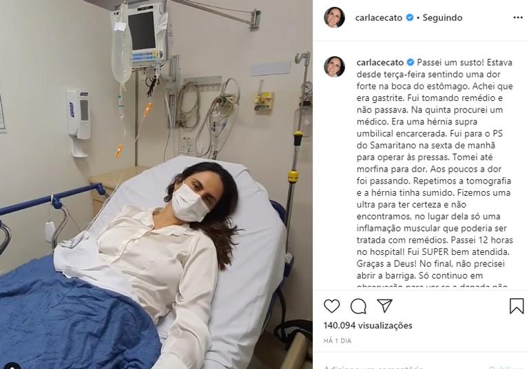 Carla Cecato passa por susto após internação