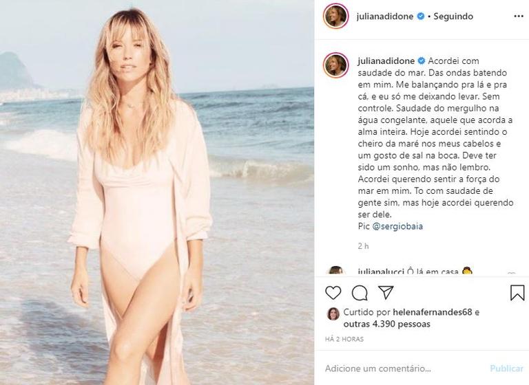 Juliana Didone relembra clique na praia e faz confissão